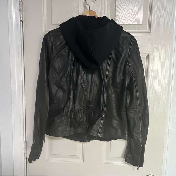 Caslon Black Leather Moto Jacket Women Large Removable Hood - Picture 10 of 16